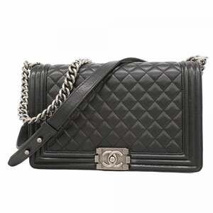 Chanel Boy Chain Shoulder Bag, Caviar Leather, Black, Women's